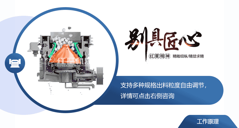 短頭型圓錐破碎機(jī)粉碎石料示意圖
