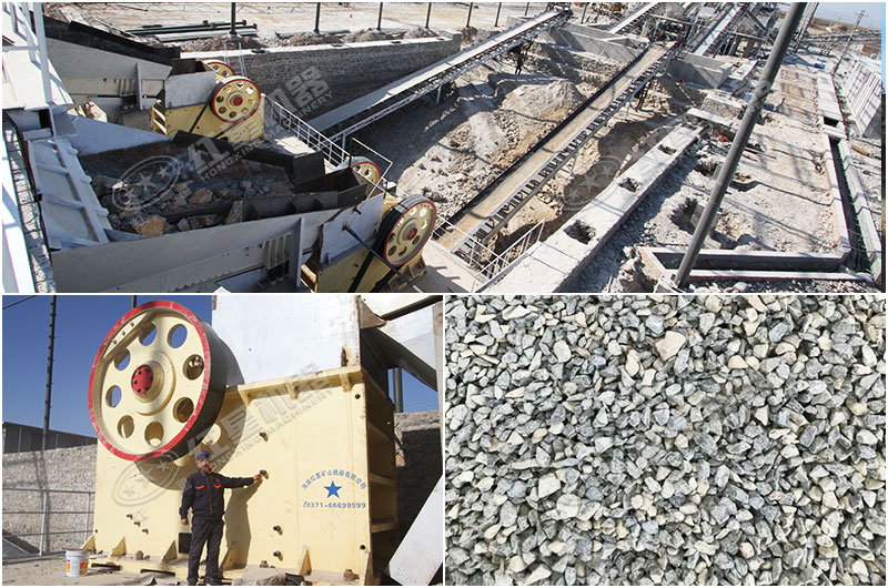 顎破與反擊破加工現(xiàn)場及成品石子展示